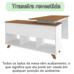 Escrivaninha Retrô em L para Escritório e Home Office com 2 Gavetas e 5 Nichos Gold - 11