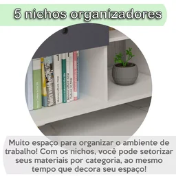 Escrivaninha Retrô em L para Escritório e Home Office com 2 Gavetas e 5 Nichos Gold - 14