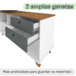 Escrivaninha Retrô em L para Escritório e Home Office com 2 Gavetas e 5 Nichos Gold - 9