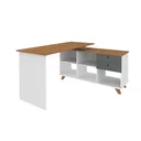 Ver imagem 3 de Escrivaninha Retrô em L Mesa Escritório e Home Office com e Gold 2 Gavetas 5 Nichos 145cm Marrom Art