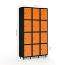 Ver imagem 2 de Armário Roupeiro Locker de Aço 12 Portas Laranja e Preto 193x105cm Isma