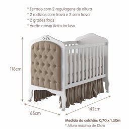 Quarto de Bebê 3 Peças com Berço Capitonê Cômoda 4 Gavetas e Guarda Roupa 4 Portas 4 Gavetas Aquarela Espresso Móveis - 3