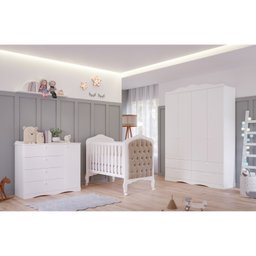 Quarto de Bebê 3 Peças com Berço Capitonê Cômoda 4 Gavetas e Guarda Roupa 4 Portas 4 Gavetas Aquarela Espresso Móveis - 14