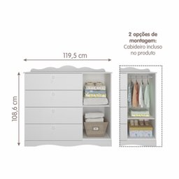 Quarto de Bebê 3 Peças com Berço Capitonê Cômoda 4 Gavetas e Guarda Roupa 4 Portas 4 Gavetas Aquarela Espresso Móveis - 11