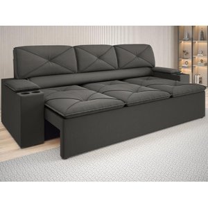 Sofá com Porta Copos Retrátil e Reclinável Pop 2,05m Velosuede - Netsofas - Cinza
