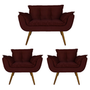 Ver imagem 1 de Kit Namoradeira e 2 Poltronas Estofadas Hall de Entrada Opala Suede Vermelho Bordo - LM DECOR