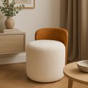 Ver imagem 1 de Poltrona Decorativa 54cm Zara Courino Caramelo | Bouclé Off White - Sallar Home