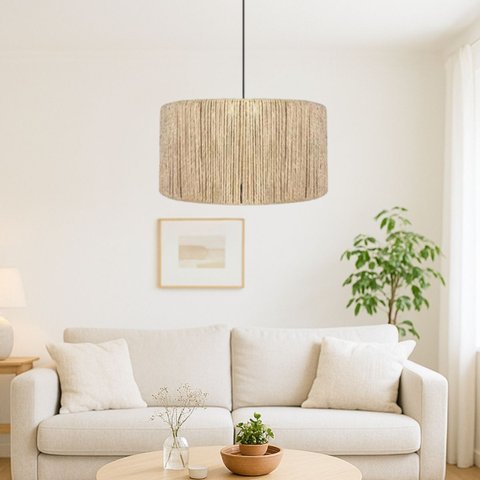 Luminária Roma de Teto Moderna em Corda Sisal Natural Palha