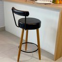 Ver imagem 2 de Kit 4 Banquetas Altas 80 Cm Estofada Corino Preto com Encosto Retrô P/ Cozinha Área Gourmet Bancada