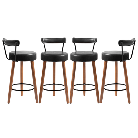 Kit 4 Banquetas Altas 80 Cm Estofada Corino Preto com Encosto Retrô P/ Cozinha Área Gourmet Bancada