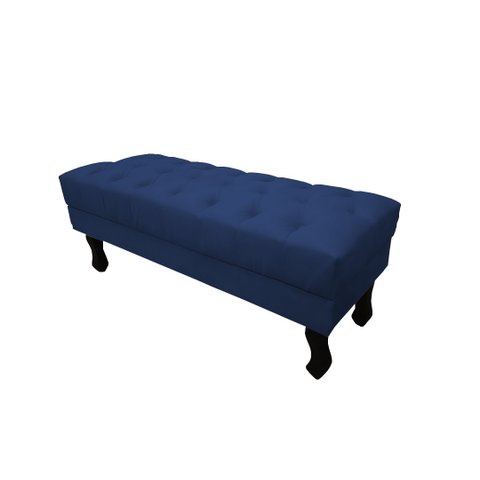 Recamier Baú Luis Xv Capitonê Retrô 120 cm Suede Azul Marinho Ms Decor