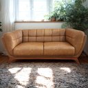 Ver imagem 1 de Sofá 2 Lugares Peônia Living Courino Caramelo Base em Madeira Larbelle Móveis