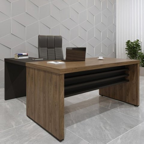 Conjunto Escritório Home Office 2 peças com Mesa Tamburato Mesa de Apoio Charuto E Preto