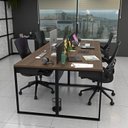 Ver imagem 1 de Escrivaninha Mesa Escritório com 2 Gavetas 4 Lugares 240cm Industrial Nogal e Preto Marrom