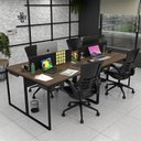 Ver mais imagens de Escrivaninha Mesa Escritório com 2 Gavetas 4 Lugares 240cm Industrial Nogal E Preto