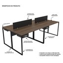 Ver imagem 5 de Escrivaninha Mesa Escritório com 2 Gavetas 4 Lugares 240cm Industrial Nogal E Preto