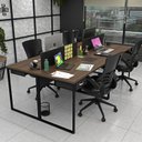 Ver imagem 7 de Escrivaninha Mesa Escritório com 2 Gavetas 4 Lugares 240cm Industrial Nogal e Preto Marrom