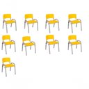 Ver imagem 1 de Kit 9 Cadeira Iso Infantil Creche, Base Cinza Amarelo