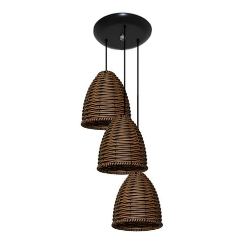 Lustre Pendente Triplo De Junco Sintético Modelo Sino ideal Sala Quarto Cozinha Mesa de Jantar  Avel