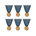 Ver imagem 1 de Conjunto 6 Taças em Vidro Azul com Base de Cristal Esculpido Laranja 425ml BJ0044 Btc