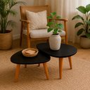 Ver imagem 4 de Conjunto 2 Mesas de Centro e Apoio Sala de Estar Orgânicas Preto com Pés de Madeira Decora Preto