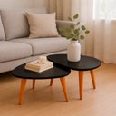 Ver imagem 1 de Conjunto 2 Mesas de Centro e Apoio Sala de Estar Orgânicas Preto com Pés de Madeira Decora Preto