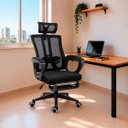 Ver imagem 1 de Cadeira de Escritório Presidente Paris Ergonômica Tela Mesh Reclinável com Apoio para Pés Preto