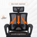Ver imagem 2 de Cadeira de Escritório Presidente Paris Ergonômica Tela Mesh Reclinável com Apoio para Pés Preto