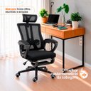 Ver imagem 3 de Cadeira de Escritório Presidente Paris Ergonômica Tela Mesh Reclinável com Apoio para Pés Preto