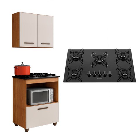 Kit Cozinha Balcão Armário Nature/off White Salvia e Cooktop 5 Bocas Itatiaia