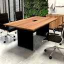 Ver imagem 1 de Mesa de Reunião Escritório 6 Lugares 2,00m x 0,90m Caixa de Tomadas e Pés Painel Corporate F5 Office Marrom/Nogal/Preto