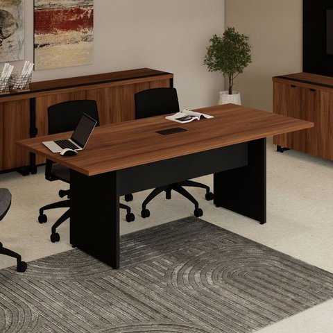 Mesa Reunião Escritório 6 Lugares 2,00m x 0,90m Caixa de Tomadas e Pés Painel Corporate F5 Office