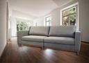 Ver imagem 1 de Sofá 3 Lugares King Size, Base em Mdf, Revestimento Linho Sintético Cinza, 2,20m X 1,00m