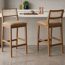 Ver imagem 2 de Kit 2 Banquetas Alta com Encosto Bella Madeira Maciça Tauari Corino Kaki Natuem