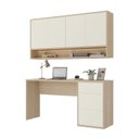 Ver imagem 2 de Conjunto Escrivaninha 3 Gavetas Armário Aéreo 4 Portas e Nicho LED Office Elegance Bege/Galiano Grann/Argila