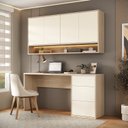 Ver imagem 1 de Conjunto Escrivaninha 3 Gavetas Armário Aéreo 4 Portas e Nicho LED Office Elegance Bege/Galiano Grann/Argila
