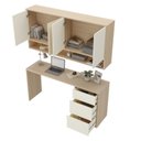 Ver imagem 4 de Conjunto Escrivaninha 3 Gavetas Armário Aéreo 4 Portas e Nicho LED Office Elegance Bege/Galiano Grann/Argila