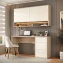 Ver imagem 1 de Conjunto Escrivaninha 3 Gavetas Armário Aéreo 4 Portas e Nicho Led Office Elegance