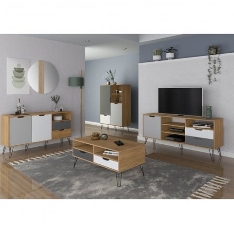 Conjunto Sala de Estar Rack para TV até 55 Polegadas Buffet Bar e Mesa de Centro Estocolmo Marrom