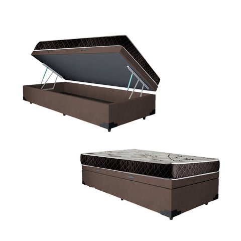 Cama Box Baú Solteiro Colchão Anny Espuma D23 Acolchões + Box Suede 53x88x188 Cor:Marrom
