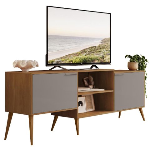 Rack Bancada para TV 65 pol 2 Portas 180 cm Prime Carvalho Cinza Rudk