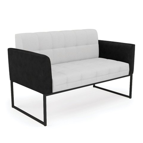 Sofá Namoradeira 2 Lugares Base Industrial Preto Elisa Preto/linho Cinza A05 D03 - D'Rossi