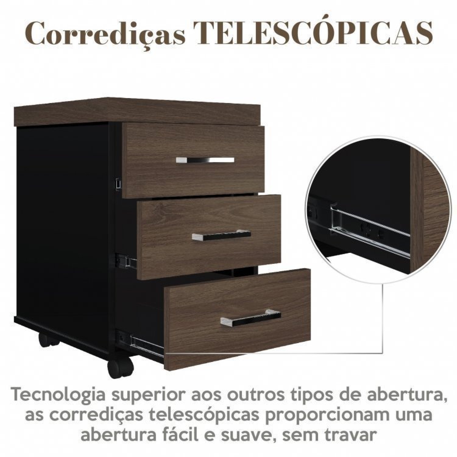 Mesa Escritório Tamburato com Gaveteiro 3 Gavetas Tamburato  Charuto/Preto - 7