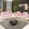 Sofá Namoradeira e 2 Poltronas Base Industrial Dourado Ana Suede Rosa Bebê - 8