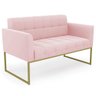 Sofá Namoradeira e 2 Poltronas Base Industrial Dourado Ana Suede Rosa Bebê - 10