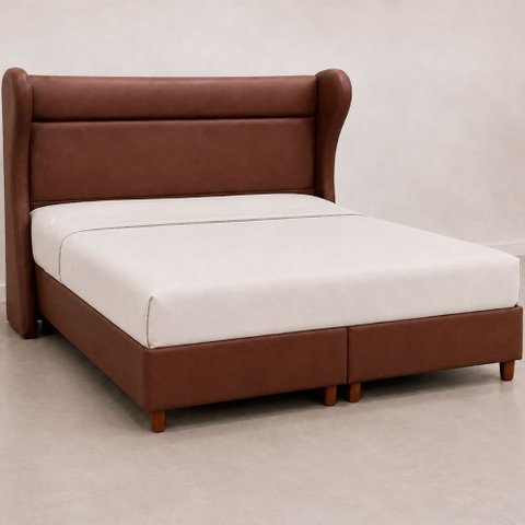 Cama Box com Cabeceira Queen Elegante Courino Marrom - Sallar Home