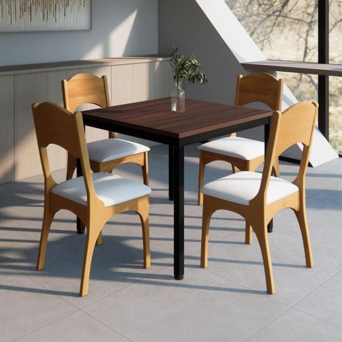 Mesa Cozinha e Refeitório 90cm x 90cm Pés Metal com 4 Cadeiras de Jantar Dalla Costa 100% MDF Casa
