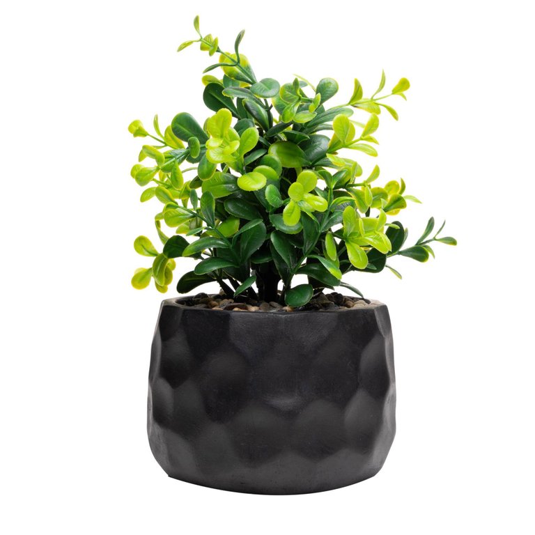 Cachepot de Cimento com Planta Artificial Prisma Preto 10cm X 29cm