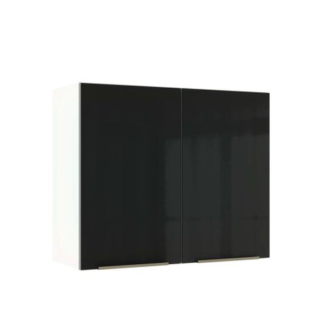 Armário Aéreo Madesa Lux 80cm 2 Portas Branco Preto