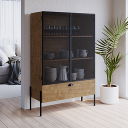 Cristaleira Industrial Retrô 2 Portas 1 Gaveta Madeira/Aço 93cm York - 1 Cristaleira Industrial Retrô 2 Portas 1 Gaveta Madeira/Aço 93cm York - 1